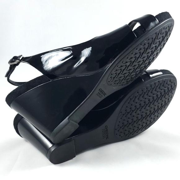 GEOX Respira Black Patent Leather Slingback Wedge Sandals Size 9 - Picture 7 of 15